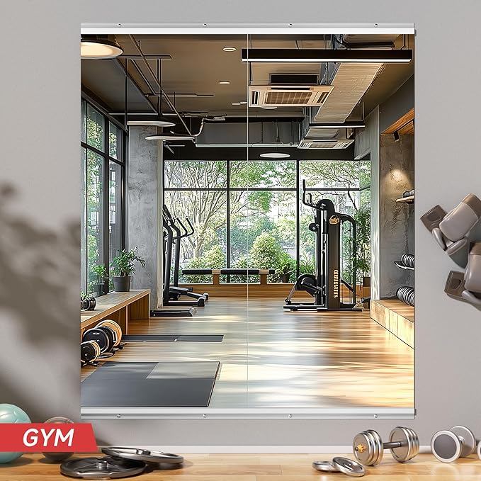 Home Gym Mirror, 63'' x 28'' x 2PCS, Large Full Body Mirror for Yoga, Frameless Tempered Glass, Wall Mounted for Home Gym, Garage, Bedroom, Bathroom