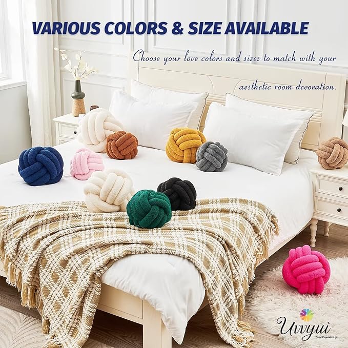 Uvvyui Knot Pillow Ball, Soft Home Decorative Pillows, Round Throw Pillow, Handmade Knotted Plush Pillow, Round Boucle Pillow Cushion (11 Inches Navy)
