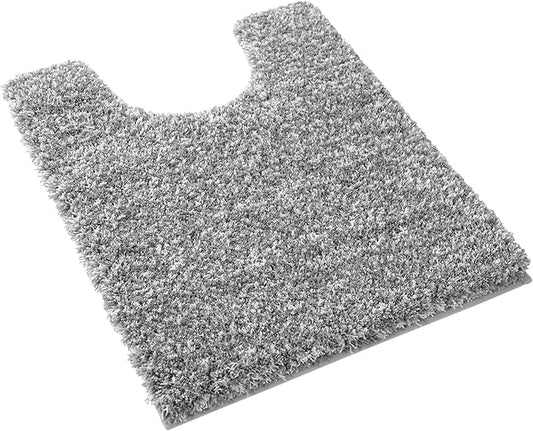 Yimobra Fluffy Toilet Rugs U Shaped, Shaggy Soft Comfortable Non Slip, Water Absorbent Microfiber Bath Mat, Dries Quickly, Machine Washable Thick Bathroom Floor Rugs, 24"x 20", Light Gray and White