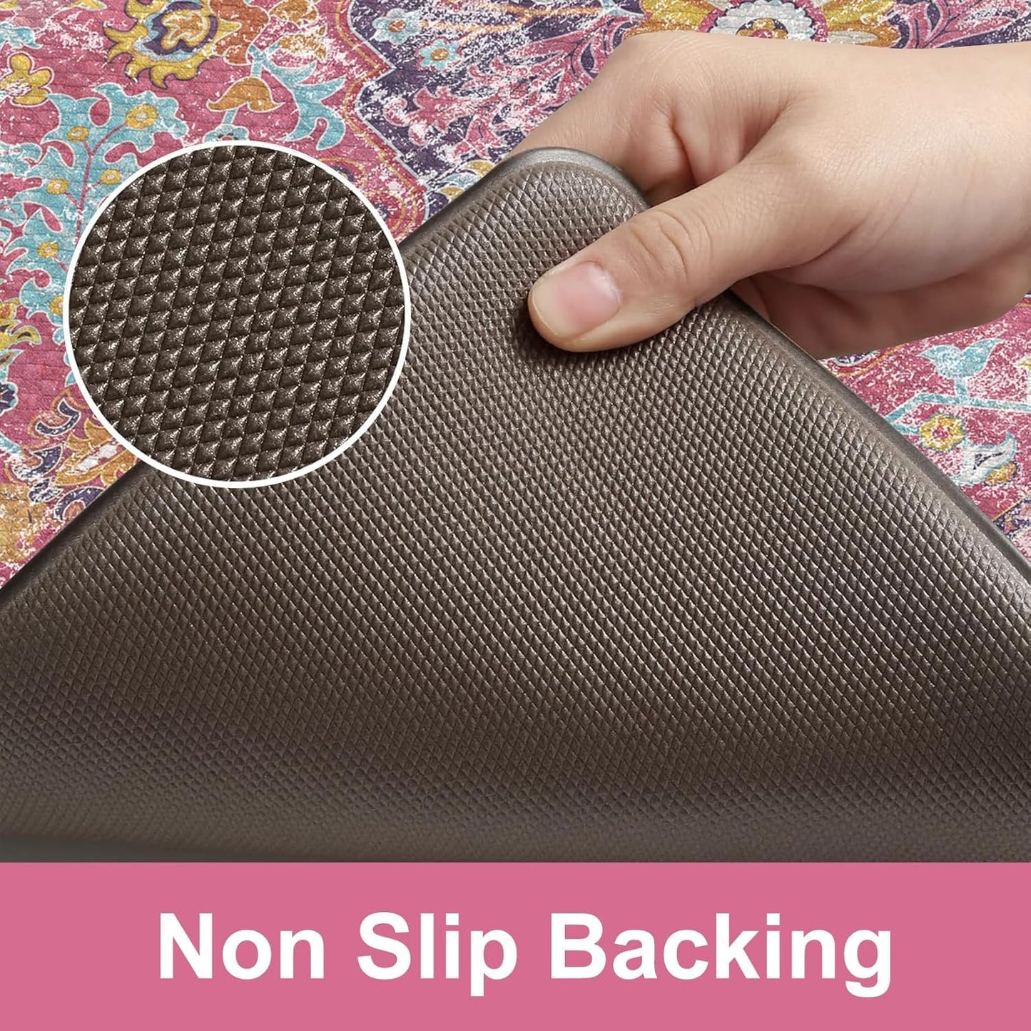 KIMODE Anti Fatigue Kitchen Mat, Cushioned Kitchen Mats for Floor, Boho Vintage Kitchen Rugs, Comfort Foam Standing Desk Mat for Laundry, Office, Sink Fuchsia/Multi 17.3"x59"