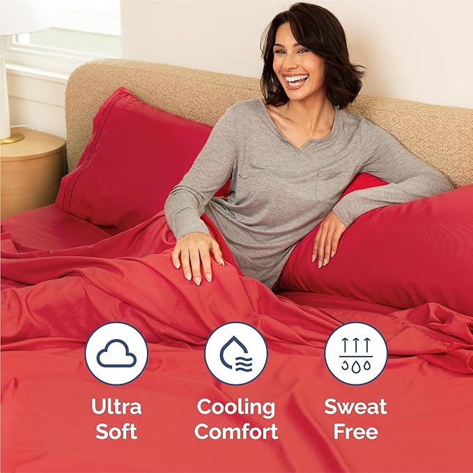 Split King Size 5 Piece Sheet Set - Comfy Breathable & Cooling Bed Sheets Set - Hotel Luxury Bedding for Women, Men, Kids, Teens, Boys & Girls - Deep Pockets, Ultra-Soft, Wrinkle Free - Oeko-Tex - Red