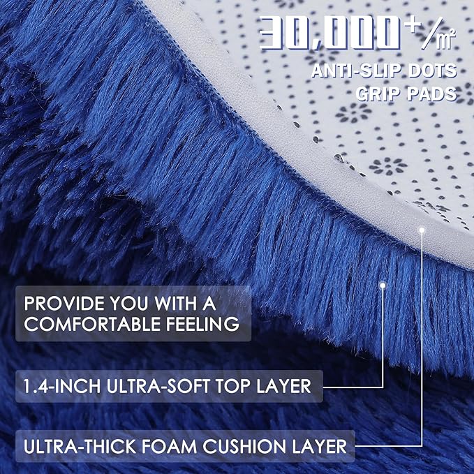 OLANLY 2x8 Machine Washable Runner Rugs for Hallway, Soft Fluffy Shaggy Bedside Rugs for Bedroom, Living Room, Indoor Floor Carpet for Kids Girls Boys, Nursery Rooms, Home Decor Aesthetic, Navy Blue