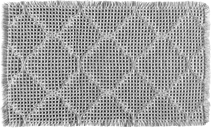 ZALL Waffle Bath Mat,Super Absorbent Non Slip Bathroom Rug,Grey 18x30inch,Geometric Diamond Machine Washable Ultra Soft Floor Mats Gray