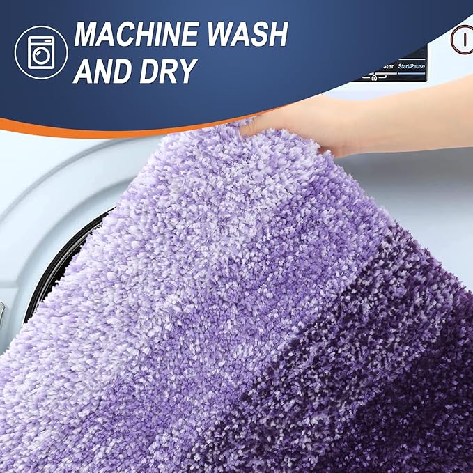 OLANLY Bathroom Rug Set 2 Piece, Soft Absorbent Microfiber Bath Mats and U-Shaped Contour Toilet Rug, Non-Slip, Machine Wash Dry, Plush Shaggy Bath Mats for Bathroom (24"x16"+24"x20", Violet)