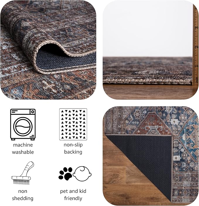 Keen Home Design 9x12 Rug - Machine Washable Area Rug with Non-Slip Backing, Ideal for Living Room, Dining Room, Bedroom - Vintage, Easy Clean, Durable, Low Pile - (9' x 12')