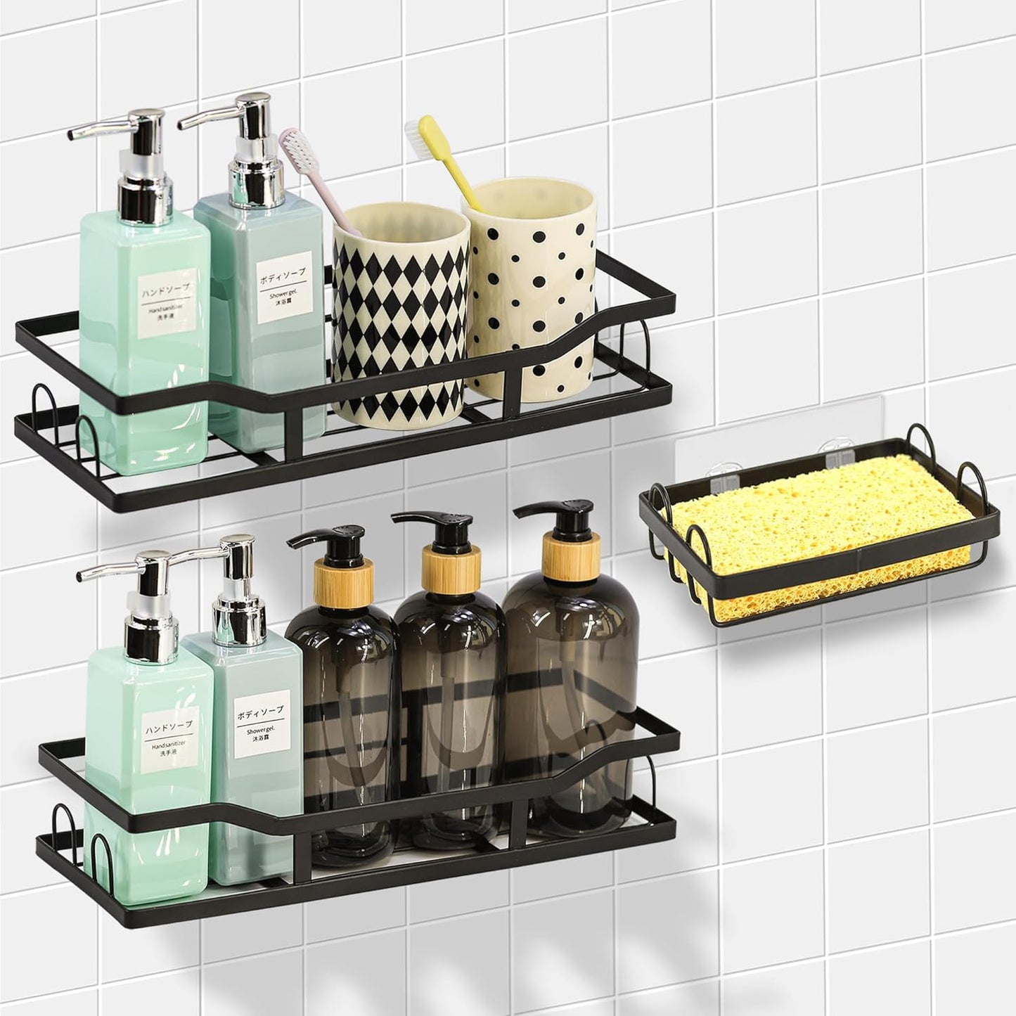 Premium 3 Pack Shower Caddy , Adhesive Bathroom Organizer And Storage Shelves , Rustproof Stainless Steel Shower Shelves With Large Capacity , Home & Kitchen Decor , No Drill , Space-Saving Design