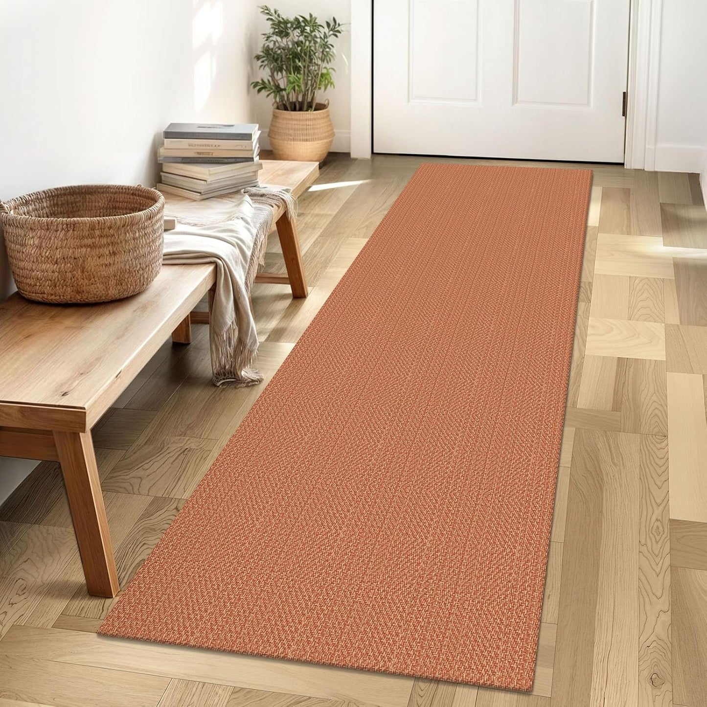 IOHOUZE Washable Runner Rug 2x6 Non Slip Runners for Hallways Entryway Runner Indoor, Kitchen Rugs Woven Cotton Floor Carpet for Kitchen Hall Entrance Bedroom, Rustic Orange