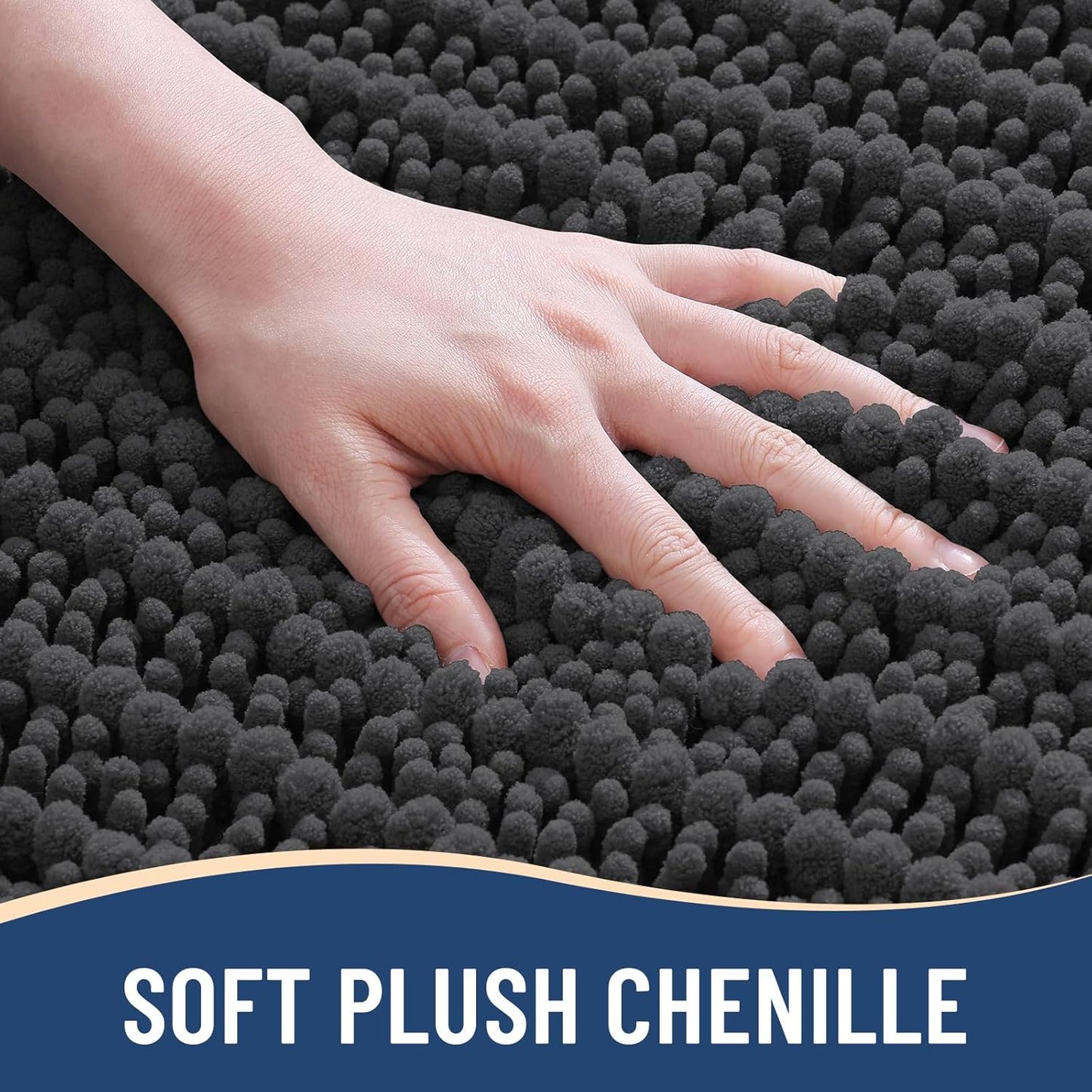 Arotive Luxury Chenille Bathroom Rug Mat, Extra Soft Thick Absorbent Shaggy Bath Rugs, Non-Slip Machine Wash Dry, Plush Bath Mats for Bathroom, Shower and Tub, 30x17, Dark Grey