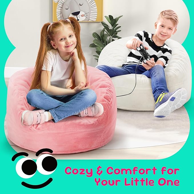 Hobestluk Bean Bag Chairs 2.5FT Beanbag Chair with Plush Faux Fur Cover Memory Foam Bean Bags, Small Bean Bag Chair for Living Room Bedroom, Playroom (Pink)