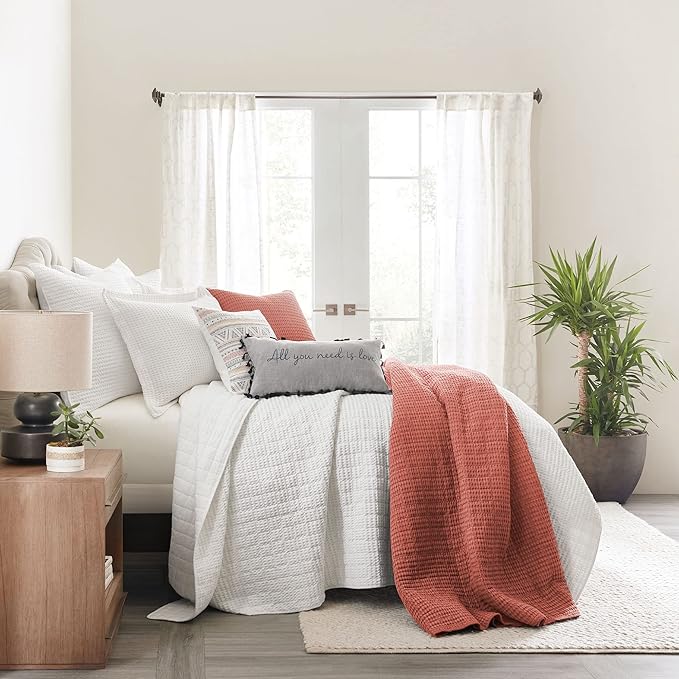 Levtex Home Mills Waffle Twin XL/Twin Quilt Set (68x86in) with 1 Pillow Sham (26x20in) - Adobe - 100% Cotton Twin Size Quilt Bedding Set - Lightweight, Soft, Pre-Washed