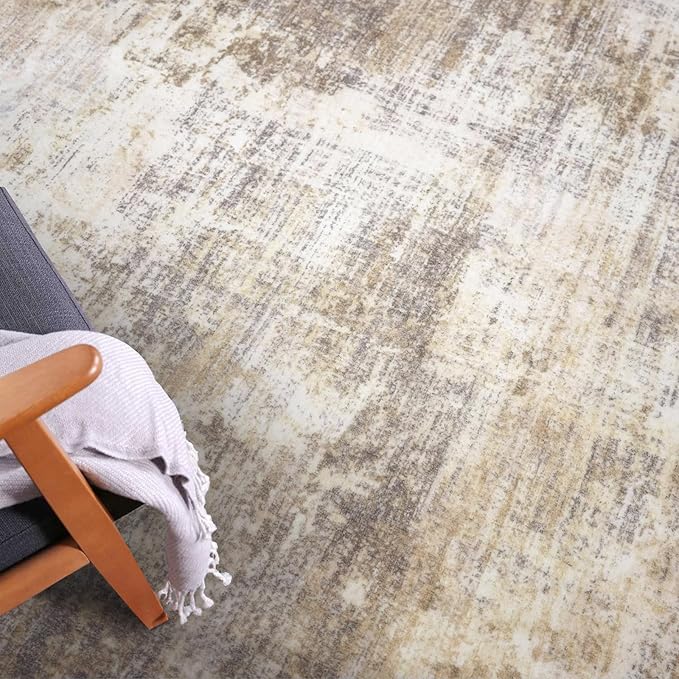 IOHOUZE Small Abstract Area Rug 2x3 Ft Entryway Rugs Washable Door Mat Indoor Entrance, Rubber Backed Throw Rugs, Printed Faux Wool Non Slip Floor Carpet for Foyer Front Door Sink, Beige Brown