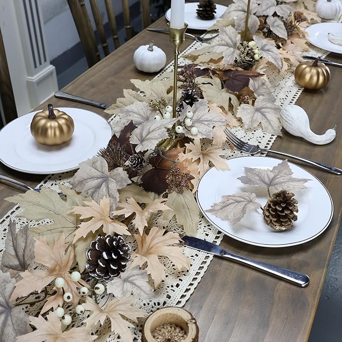 Realistic Fall Garland with Lights, 6 FT Real Touch Feel Leaves Garland with Berries Pine Cones, Fall Decorations for Home Thanksgiving Halloween Decorations Indoor Farmhouse Porch Fireplace