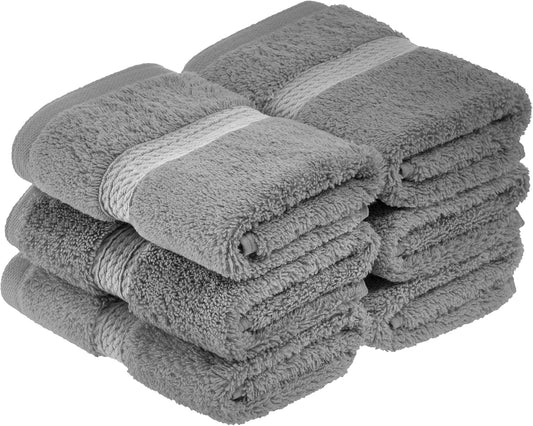 Superior Egyptian Cotton Pile Face Towel/Washcloth Set of 6, Ultra Soft Luxury Towels, Thick Plush Essentials, Absorbent Heavyweight, Guest Bath, Hotel, Spa, Home Bathroom, Shower Basics, Charcoal
