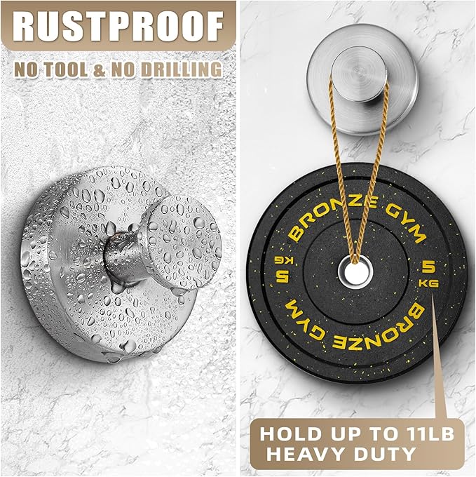 Suction Cup Hooks for Shower No-Drill Bathroom Hooks for Towels, Robes, Loofah Mountable on Bathroom Walls, Kitchen, Glass, Mirrors, Tile and Smooth,Non-Porous Surfaces (2, Brushed Nickel)
