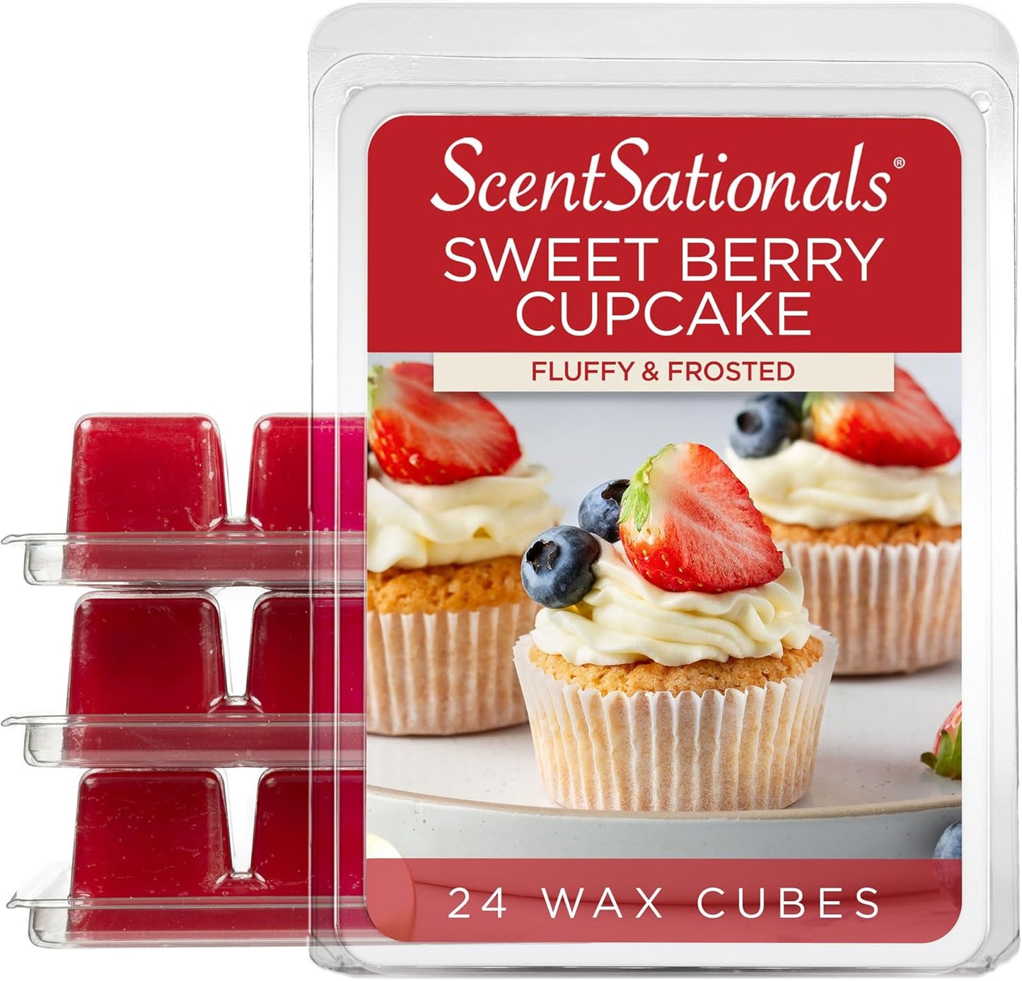 Scentsationals Wax Melts, Wax Cubes Strong Scent - Sweet Berry Cupcake - Long Lasting Scented Wax Melts for Warmer, 10oz (24-Cubes)