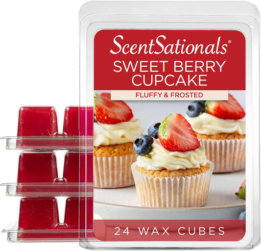 Scentsationals Wax Melts, Wax Cubes Strong Scent - Sweet Berry Cupcake - Long Lasting Scented Wax Melts for Warmer, 10oz (24-Cubes)