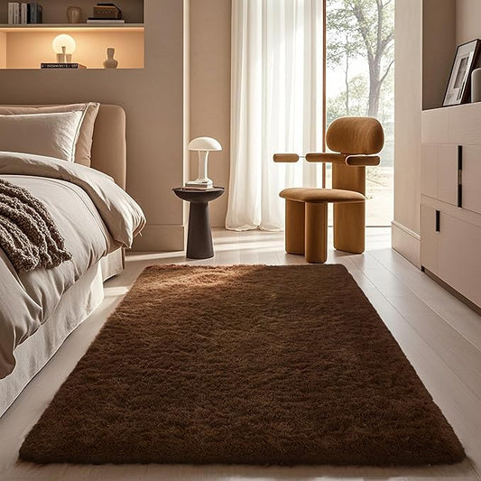 Ophanie Brown Rugs for Bedroom Living Room, Fluffy Fuzzy Furry Carpet, Plush Soft Shaggy Bedside Indoor Floor 4x6 Area Rug for Kids Girls Boys Baby Teen Dorm Nursery Home Decor Aesthetic