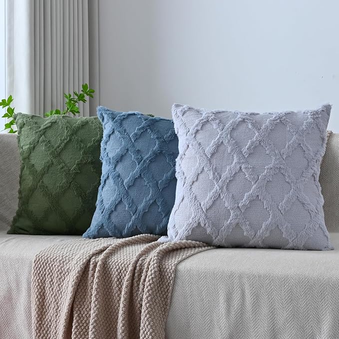 Set of 2 Soft Moroccan Throw Pillow Covers 22x22 Inch Plush Boho Decorative Pillow Cover Accent Cushion Case for Couch Sofa Bed, Grey