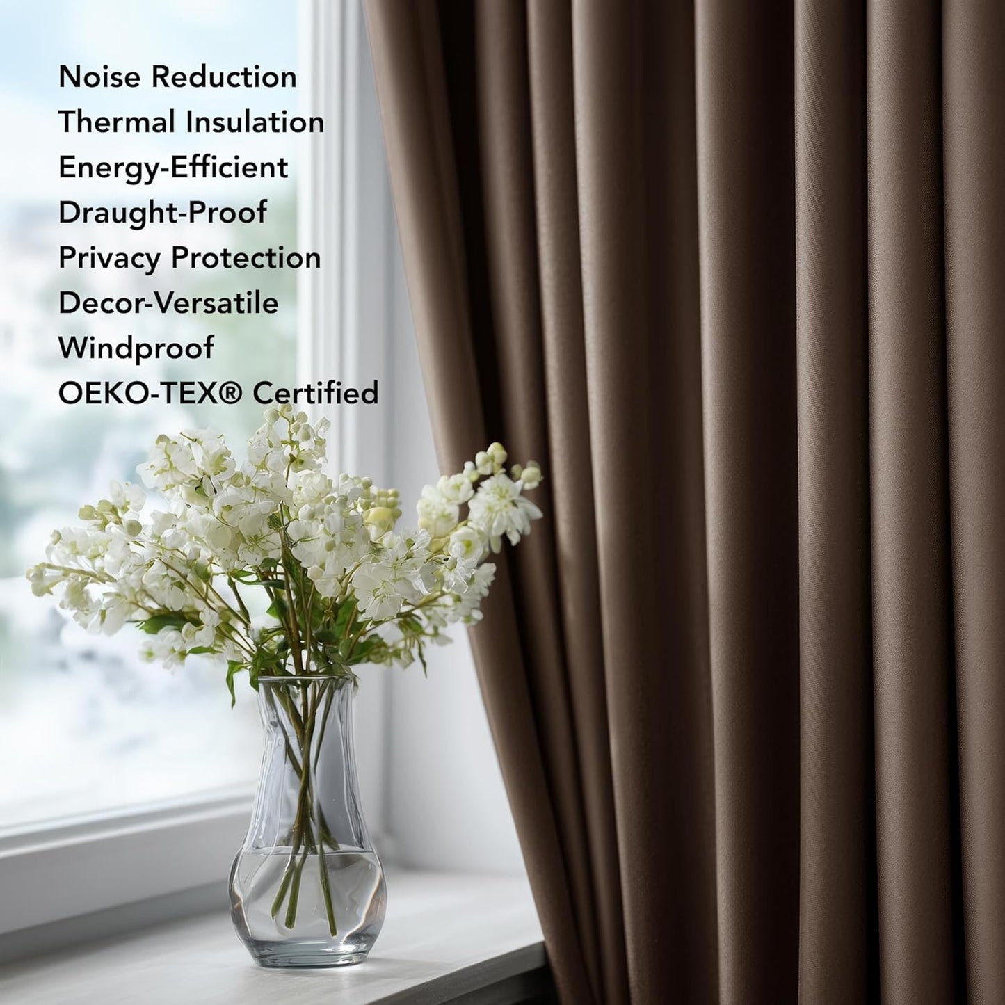 Deconovo Blackout Curtains for Bedroom – Set of 2 42W x 54L Inch Thermal Insulated & Noise Reducing Panels–Home Window Room Darkening Sustainable Grommet Drapes for Living Room and Nursery, Brown