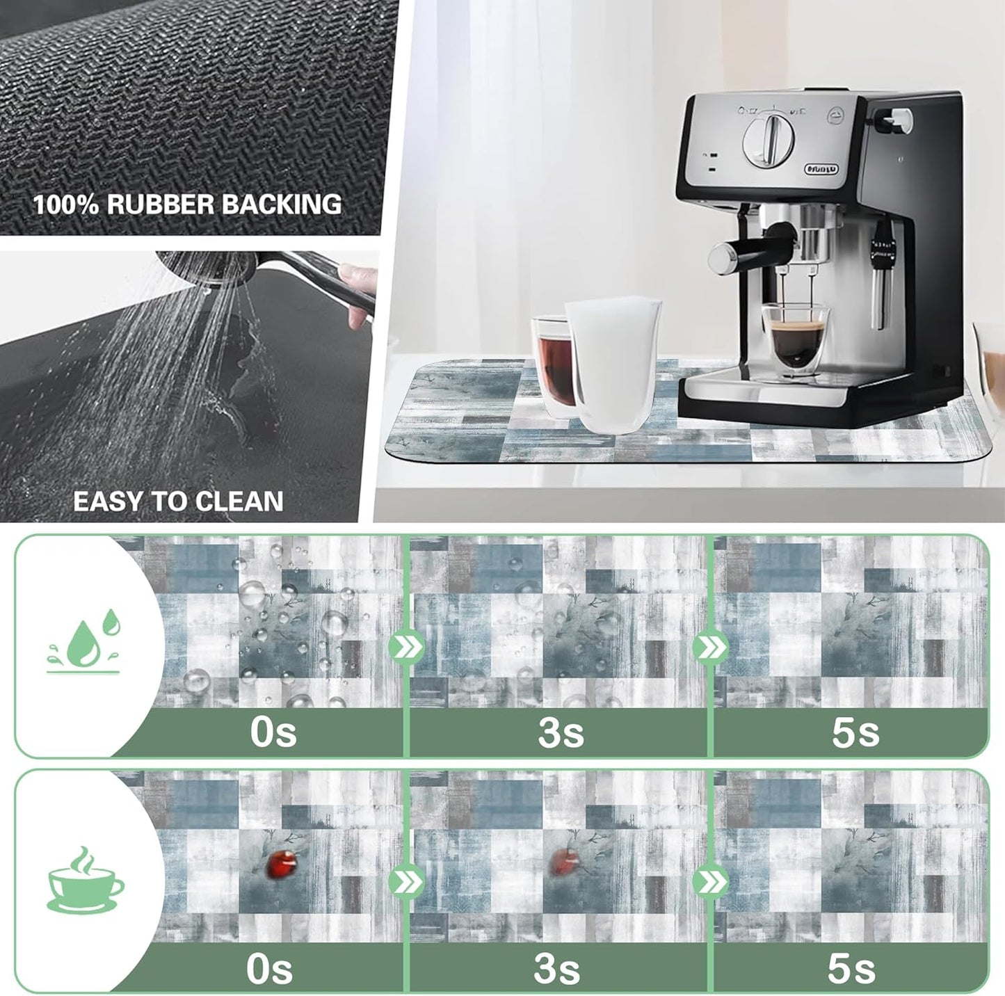 Dish Drying Mat Blue Grey Abstract Art Dish Drying Pad,12"X19" Bsorbent Coffee Mat for Sink Dishes or Under Rack Kitchen Counter Accessories Absorbent Hide Stain Rubber Backed Drying Mat