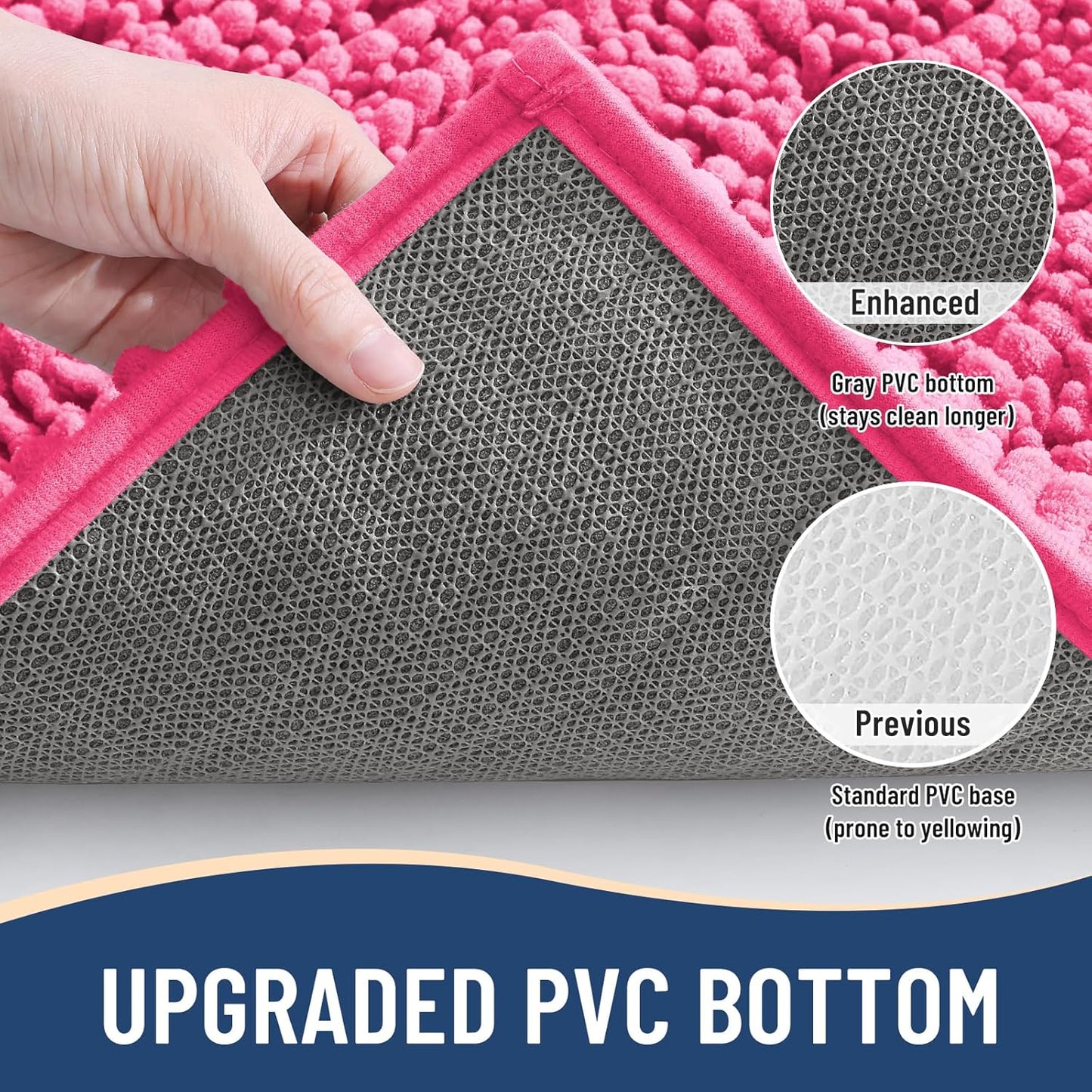 Arotive Luxury Chenille Bathroom Rug Mat, Extra Soft Thick Absorbent Shaggy Bath Rugs, Non-Slip Machine Wash Dry, Plush Bath Mats for Bathroom, Shower and Tub, 36x24, Deep Pink