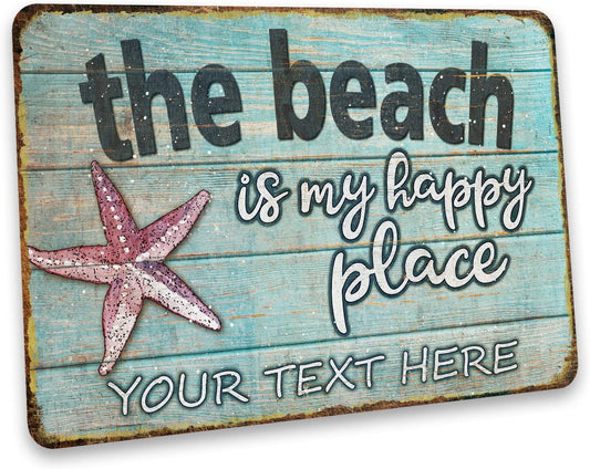 The Beach Is My Happy Place Custom Sign Souvenir Personalized Beach Decor House Décor Home Rustic Wall Art 108122002014