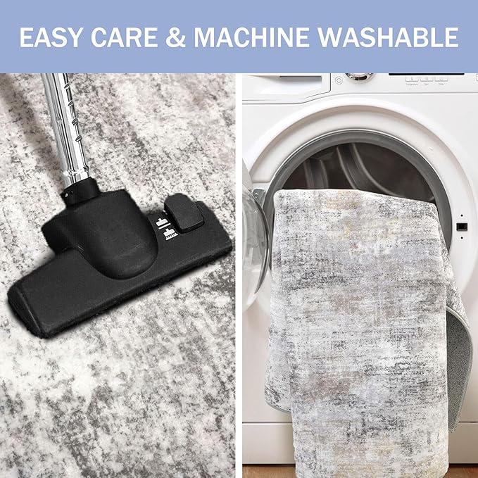 IOHOUZE Round Area Rug 3 Ft Circle Entryway Rugs Round Washable Door Mat Indoor Entrance, Non Slip Circle Front Door Rug, Printed Abstract Faux Wool Floor Carpet for Foyer Porch Sink, Grey Beige