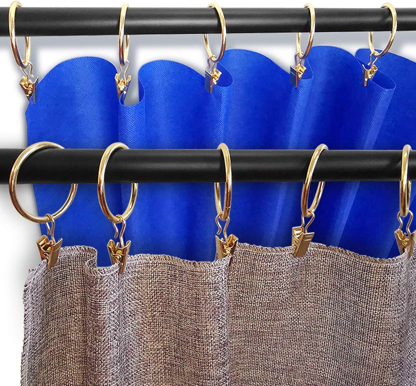 40 Pack Metal Curtain Rings with Clips, Drapery Clips Hooks, Decorative Curtain Rod Clips 1.5 in Interior Diameter, Gold