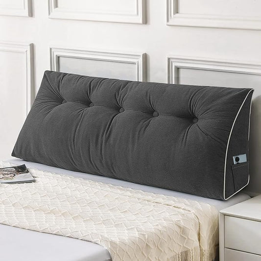 Sasttie Headboard Pillow Full, Wedge Pillow Headboard for Sitting Up in Bed, Back-Rest Support Triangular Cushion for Reading - Features Removable Washable Cover, Dark Grey