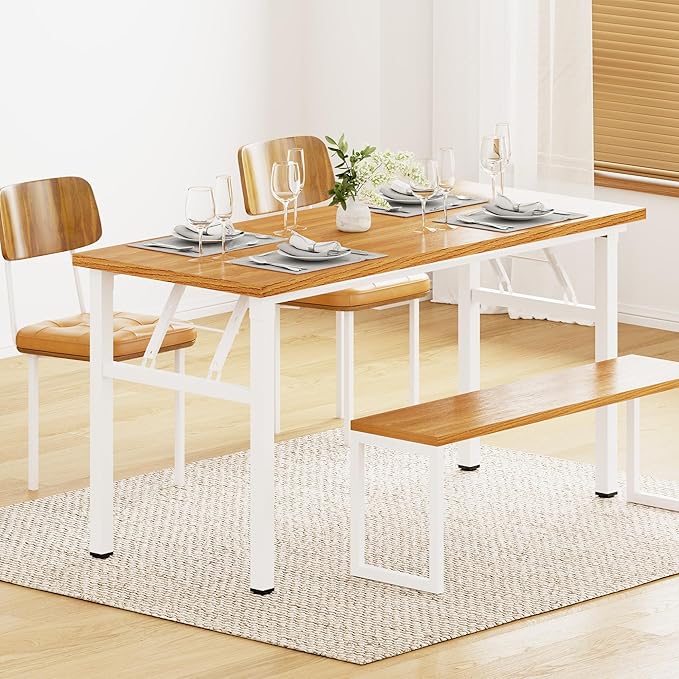 DlandHome Large Computer Desk, Folding Desk, Decent and Steady Home Office Desk/Workstation/Table 54.3inch Teak White