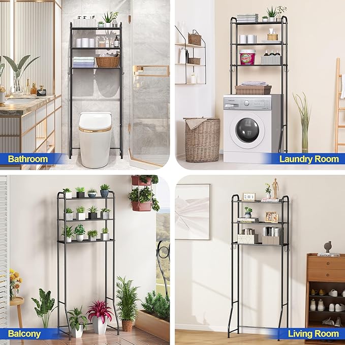 samstar 3 Tier Over The Toilet Storage Rack, Bathroom Organizer Shelves Cabinet Above Toilet, Freestanding Shelf Space Saver, Black