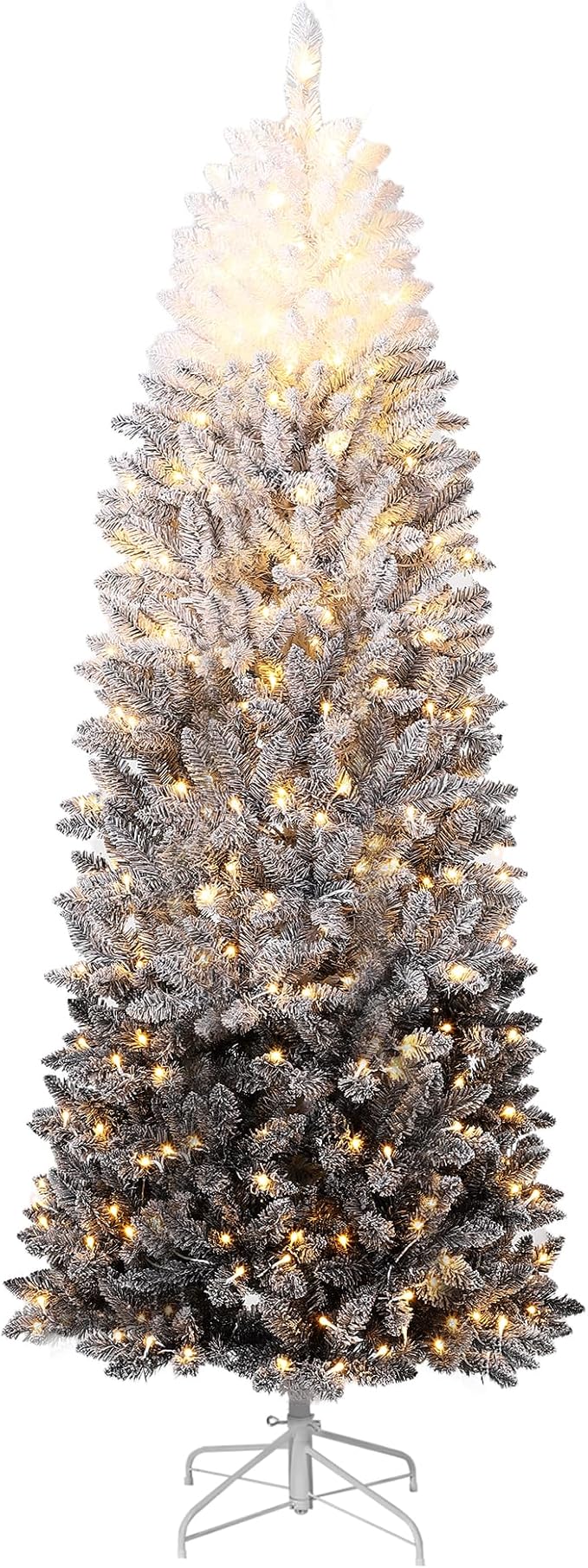 GarveeHome 7.5Ft Prelit Black Christmas Tree with Lights Halloween Tree Slim Artificial Halloween Christmas Tree Artificial Pencil Tree Automatic Branches for Home, Office, Party Decoration