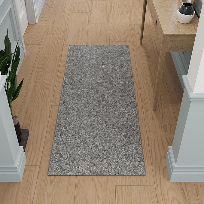 Ottomanson 2'7" x 9' Ultra-Thin Hallway Runner Rug - Durable Non-Slip Carpet for High-Traffic Areas - Fits Under Doors for Seamless Entry - Ideal for Kitchen, Entryway, Bedroom & Living Room, Gray