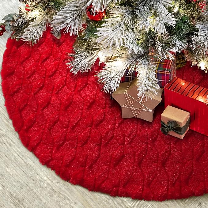 Hommtina Christmas Tree Skirt 48 Inches Tree Skirt,Christmas Tree Decorations Faux Fur Tree Skirt for Xmas Holiday Home Party Decorations Ornaments
