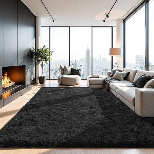 5x7 Black Fluffy Area Rugs for Bedroom, Soft Indoor Plush Rug for Living Room, Large Furry Fuzzy Shag Floor Carpet for Kids Nursery Boys Room Dorm Classroom Home Office Decor Mat