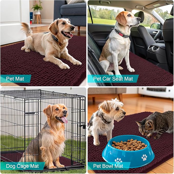 OLANLY Dog Door Mat for Muddy Paws 36x24, Absorbs Moisture and Dirt, Absorbent Non-Slip Washable Doormat, Quick Dry Chenille Mud Mat for Dogs, Entry Indoor Entryway Carpet for Inside Floor, Russet