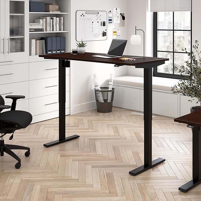 Bush Business Furniture 60-inch Electric Height Adjustable Standing Desk, Ergonomic Sit-Stand Computer Table for Home and Professional Office, Move 40 Series, Mocha Cherry with Black Base