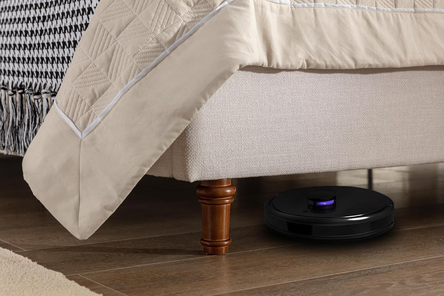 King 54" Tall Headboard Wingback Upholstered Platform Bed Frame Premium Textured Canvas Elegant Simplicity for Bedroom King Bed Without Wooden Slats Box Spring Required Easy Assembly Ivory