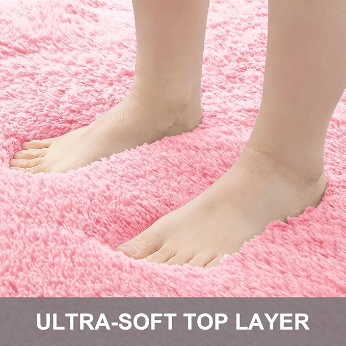 OLANLY Area Rugs for Living Room Bedroom, Machine Washable 4x5.9 ft Soft Fluffy Shaggy Bedside Rug, Indoor Floor Carpet for Kids Girls and Boys, Dorms, Nursery Rooms, Home Decor Aesthetic, Pink