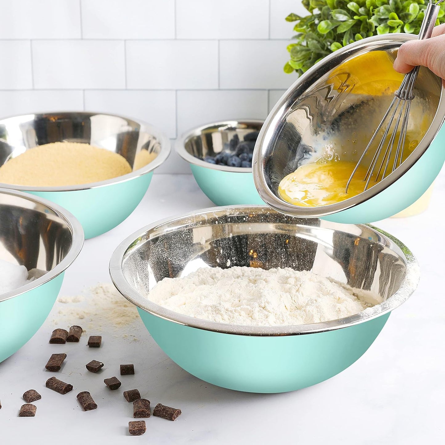 WHYSKO Meal Prep Stainless Steel Mixing Bowls Set, Home, Refrigerator, and Kitchen Food Storage Organizers | Ecofriendly, Reusable, Heavy Duty (Blue)