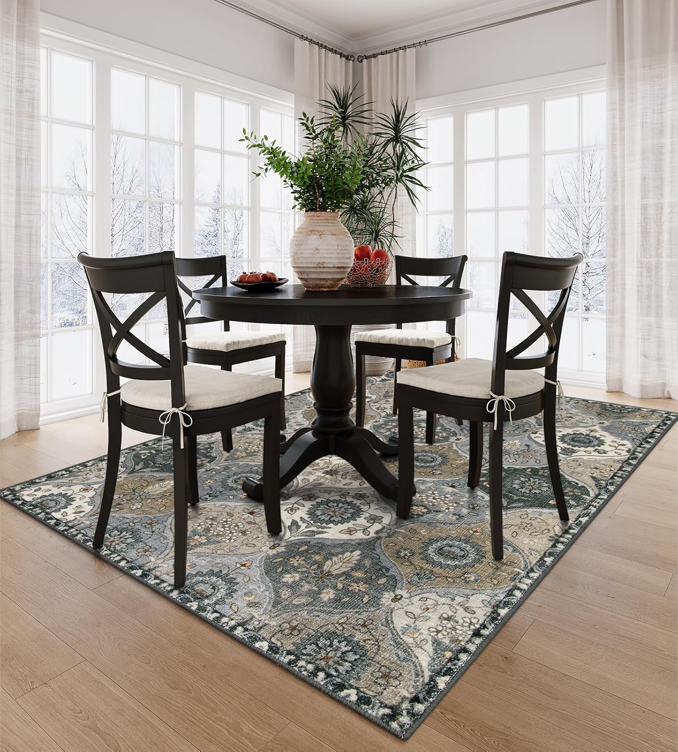 Lahome Moroccan Washable Living Room Rug, 5x8 Rugs for Bedroom Dining Room, Soft Non-Slip Non Shedding Boho Distressed Throw Carpet for Nursery Office, Grey