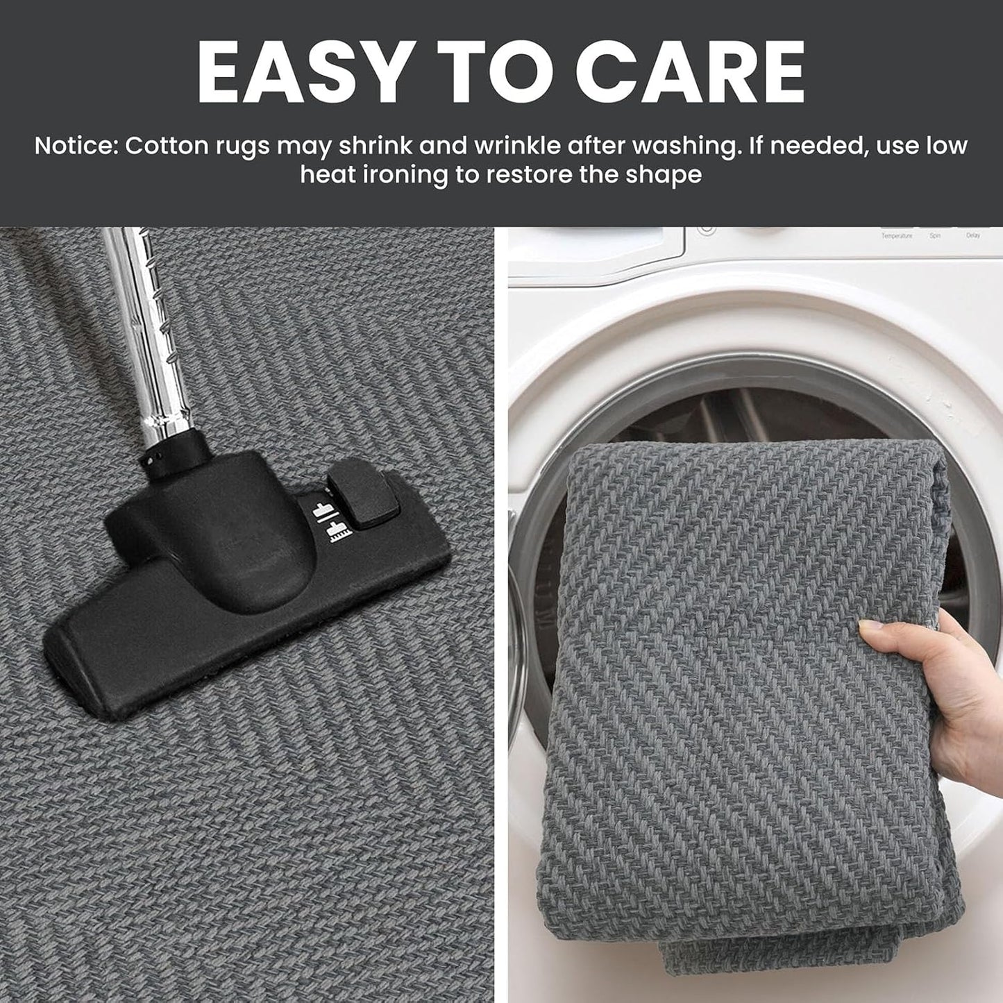 IOHOUZE Washable Runner Rug 2x6 Non Slip Runners for Hallways Entryway Runner Indoor, Kitchen Rugs Woven Cotton Floor Carpet for Kitchen Hall Entrance Bedroom, Charcoal/Dark Grey