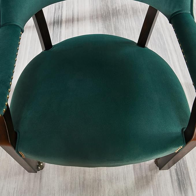 MODERION Dinning Chairs with Wheels and Arms Set of 8, Solid Wood Office Desk Chairs with Frosted Velvet Upholstered, Classic Swivel Accent Chairs, 31.5" H Boss Caption's Chair, Sea Green XXY-HT22-SG