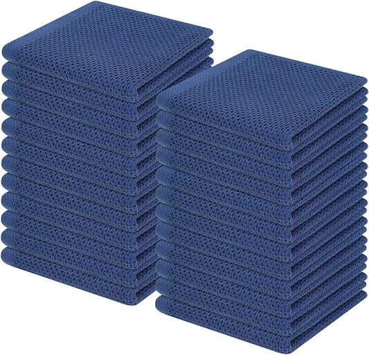 Homaxy 100% Cotton Waffle Weave Kitchen Dish Cloths, Ultra Soft Absorbent Quick Drying Dish Towels, 12 x 12 Inches, 24-Pack, Navy Blue