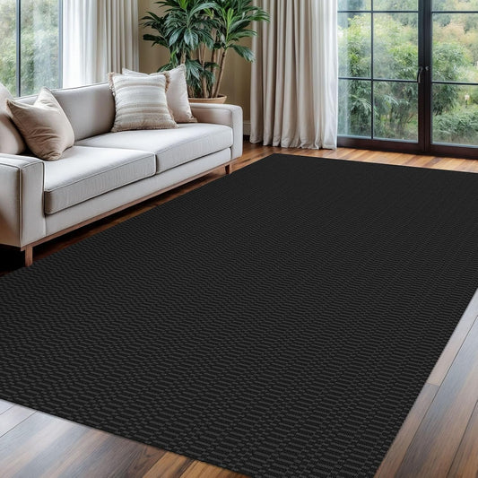 KOZYFLY Washable Area Rug - 6x9 Ft, Braided Cotton, Black/Grey, Ideal for Living Room, Bedroom & Dining Room