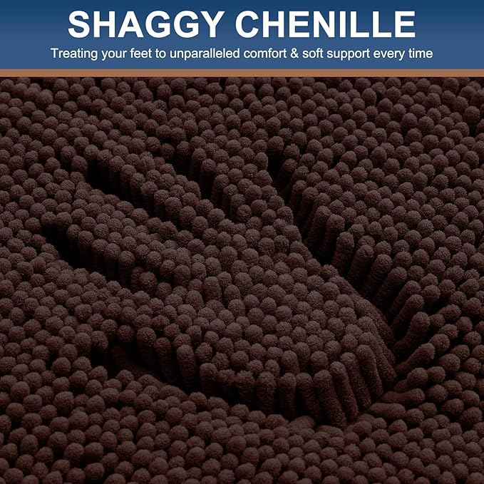 Smiry Luxury Chenille Bathroom Rugs 34x21, Extra Soft and Absorbent Shaggy Bath Mat, Machine Washable, Non-Slip Plush Carpet Runner for Tub, Shower, and Floor, Home Decor Accessories, Brown