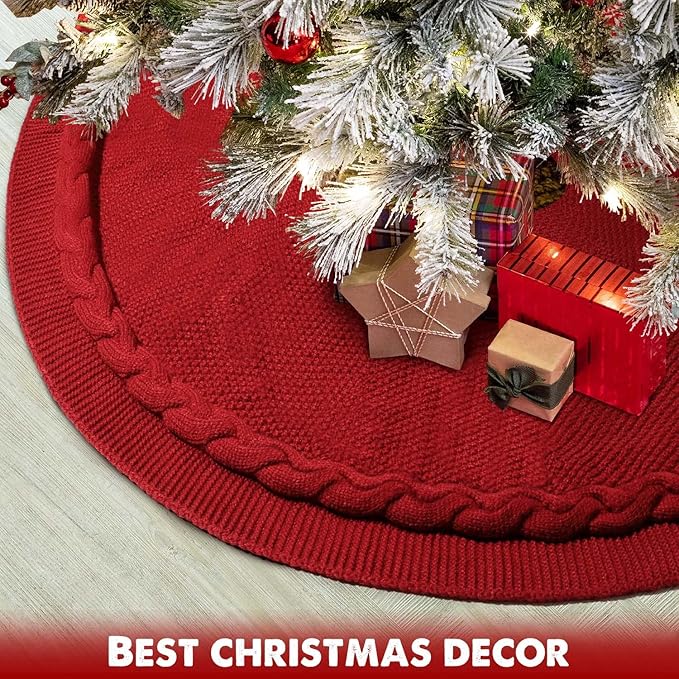 Hommtina Christmas Tree Skirt 48 Inches White Tree Skirt,Christmas Tree Decorations Faux Fur Tree Skirt for Xmas Holiday Home Party Decorations Ornaments(Red)