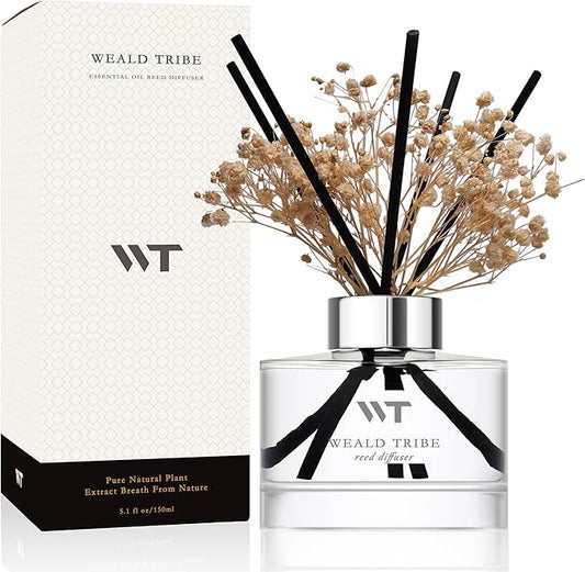 WEALD TRIBE Flower Reed Diffuser Set Vanilla Cinnamon Scent for Bathroom Accessories Shelf Decor & Air Fresheners, Fresh Air Sticks Defusers with 5.1 fl oz Essential Oils, House Office Decor & Gifts