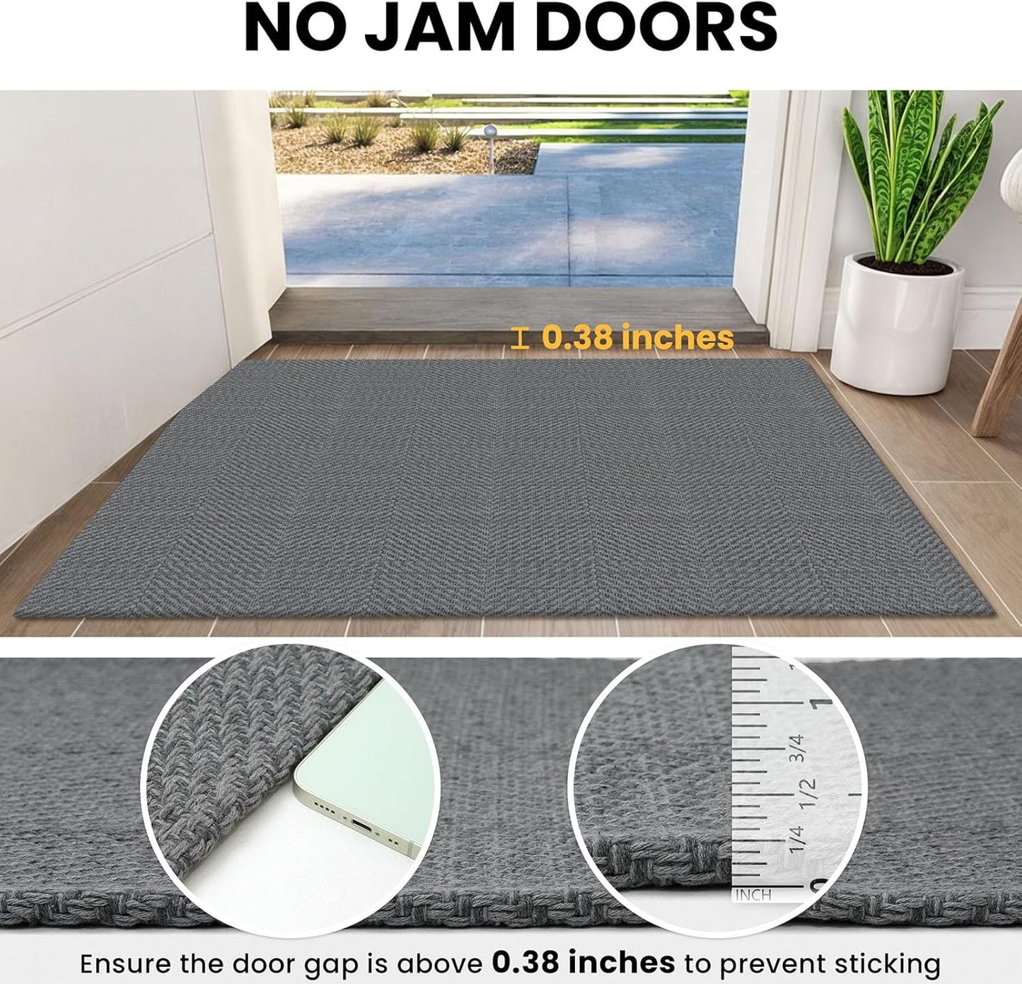 IOHOUZE Small Area Rug 2x3 Washable Woven Rugs for Entryway Non Slip Rubber Backed Front Door Rugs Indoor Doormat Throw Rug Floor Carpet for Entrance Kitchen, Charcoal/Dark Grey