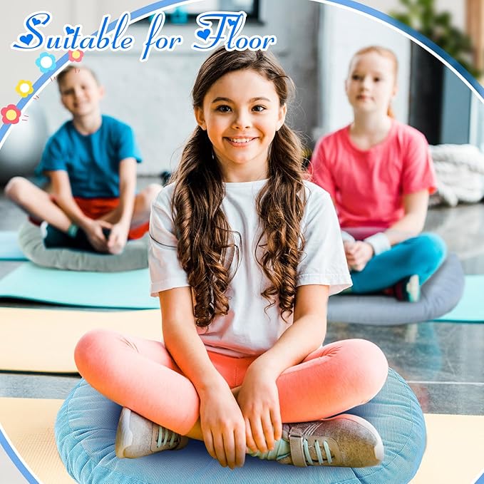 Jerify 4 Pcs Floor Pillow Cushions 22 x 22 Inch Round Square Large Meditation Floor Pillow for Classroom Adult Meditation Picnic Party Cushion for Seating Gift Christmas(Cold Colors,Round)